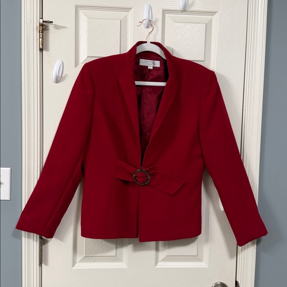 Tahari Bold Red Blazer Belt Accent Career Office Wear Elegant Wear Minimalist - Picture 10 of 13